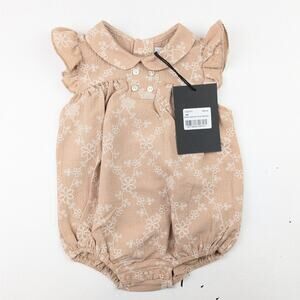 Klai Tan & White Embroidered Romper 6-9 Months